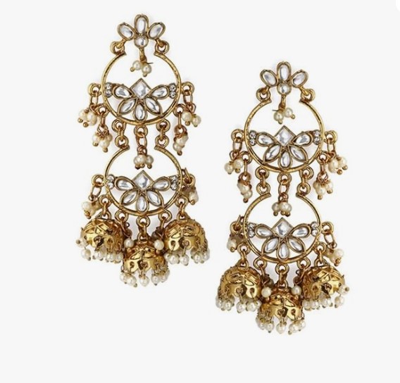 gold-plated Kundan drop earrings