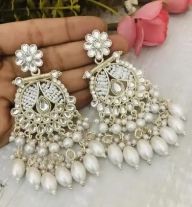 White Pearl Kundan Jhumka