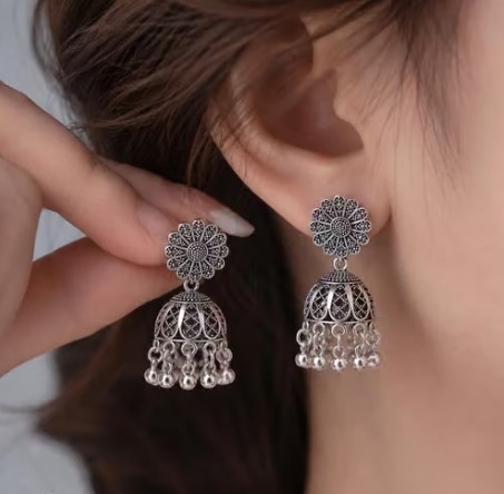 Silver Floral Jhumka